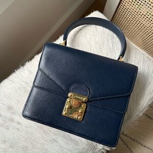 Fendi Vintage Top Handle Navy Blue Leather Handbag